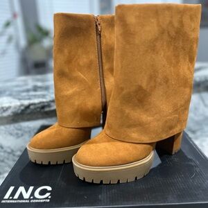 INC Womens Acelina Faux Suede Cuffed Platform Booties size 6.5